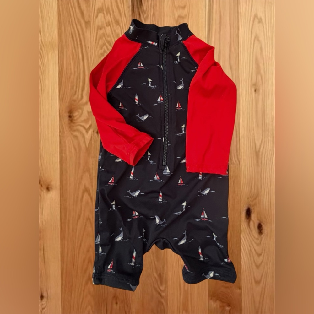 Janie and Jack Red and Black Kids Swim One Piece